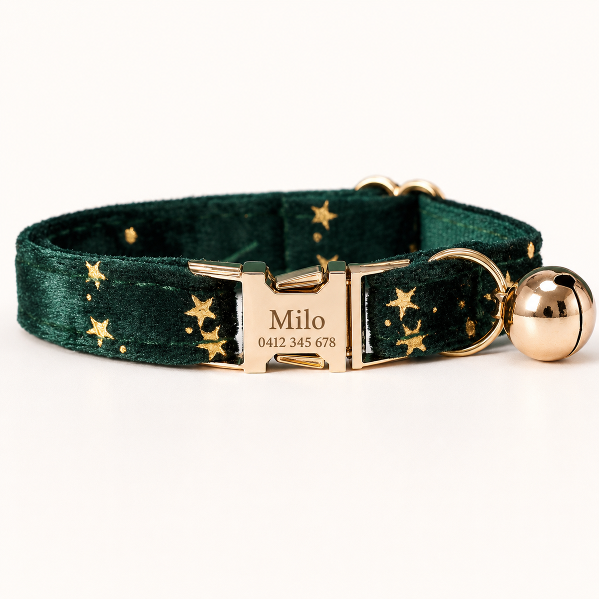 Velvet Golden Star Cat Collar, Personalised - Choose Your Buckle (Quick Release, Safety or Cat-Head)