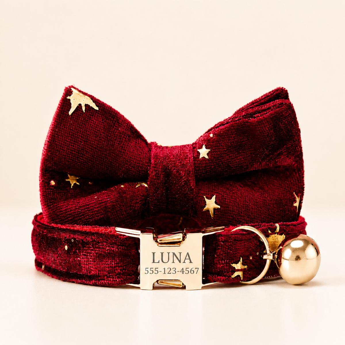Velvet Golden Star Cat Collar, Personalised - Choose Your Buckle (Quick Release, Safety or Cat-Head)
