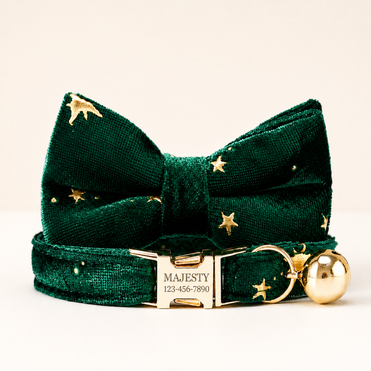 Velvet Golden Star Cat Collar, Personalised - Choose Your Buckle (Quick Release, Safety or Cat-Head)