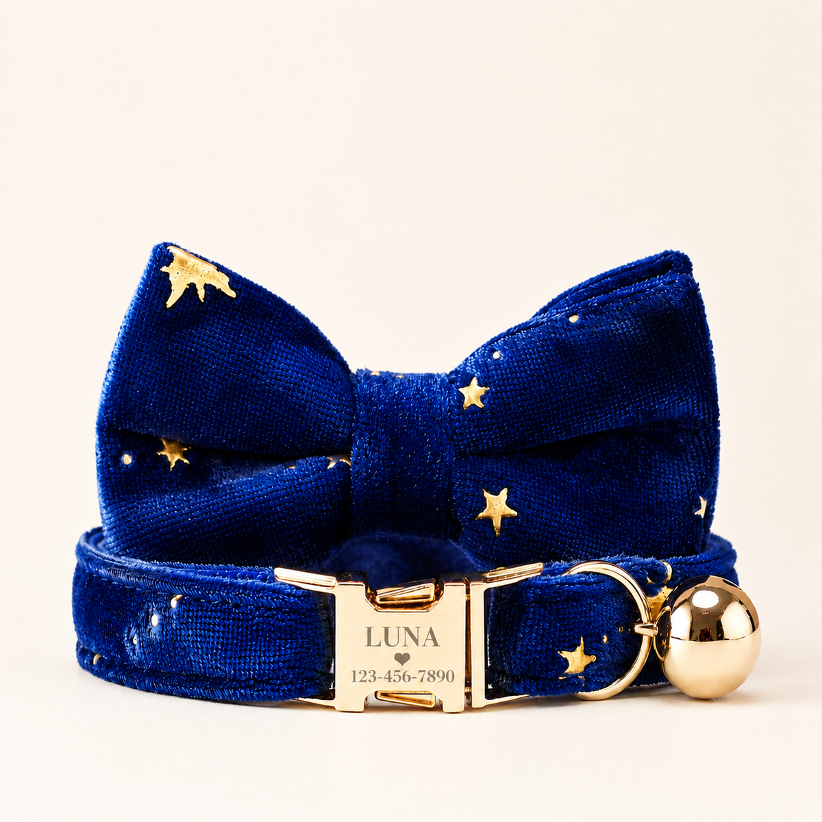 Velvet Golden Star Cat Collar, Personalised - Choose Your Buckle (Quick Release, Safety or Cat-Head)