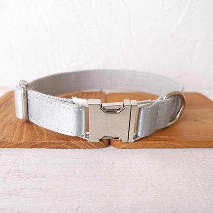 Luxurious Silky Wedding Dog Collar - Personalised with Name - Silver, Aqua, Haze Blue or Blue, Detachable Sailor Bowtie