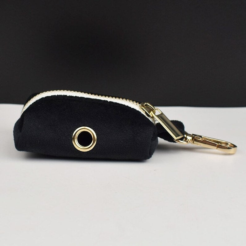Black Gold Personalised Dog Collar, Matching Dog Harness and Leash Set, Removable Bowtie and Poop Bag Holder