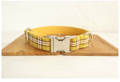 Personalised YELLOW/Orange PLAID Cat Dog Collar Leash Bowtie