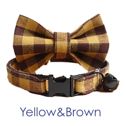 Plaid Cat Collar with Bell, Checkered Style Custom Cat Collar with Bow and Personalised Quick Release Buckle with Name Gingham Style