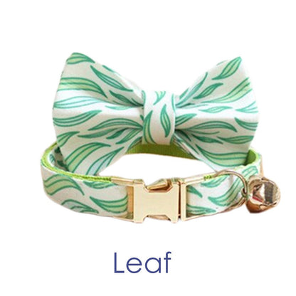 Cat Collar Gold with Bell Easyrelease Buckle, Personalised Floral Puppy Kitten Collar in Pink, Green, Black, Orange, Blue, Detachable Bow