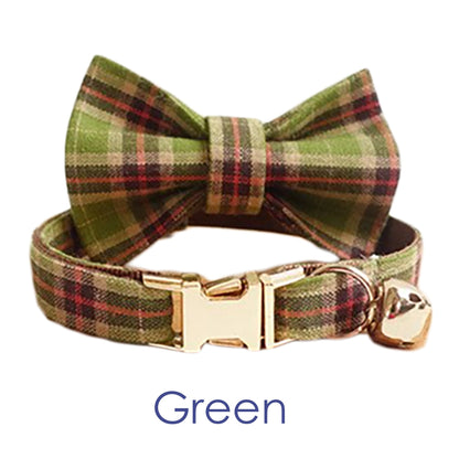 Plaid Cat Collar with Bell, Checkered Style Custom Cat Collar with Bow and Personalised Quick Release Buckle with Name Gingham Style