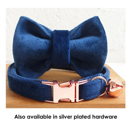 Velvet Kitten Puppy Collar with Bell and Bow, Custom Cat Collar with Name in Dust Pink, Purple, Blue, and Brown for Boys and Girl Pet