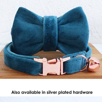Velvet Kitten Puppy Collar with Bell and Bow, Custom Cat Collar with Name in Dust Pink, Purple, Blue, and Brown for Boys and Girl Pet