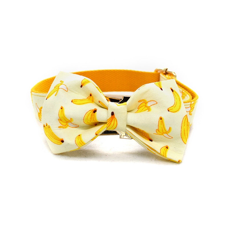 Banana Dog Harness, Custom Yellow Personalised Cute Dog Collar, Bowtie, Dog Leash, Step In Small Medium Large Dog Harness