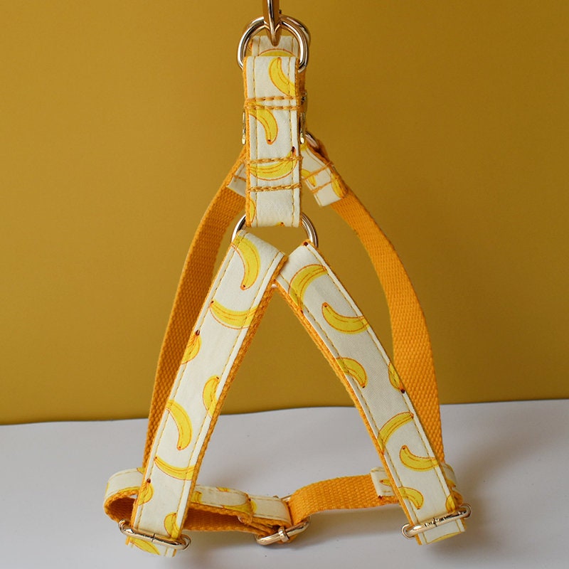 Banana Dog Harness, Custom Yellow Personalised Cute Dog Collar, Bowtie, Dog Leash, Step In Small Medium Large Dog Harness