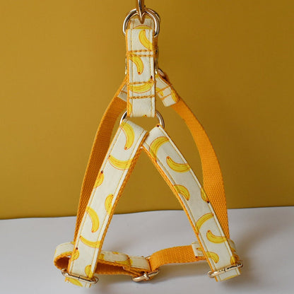 Banana Dog Harness, Custom Yellow Personalised Cute Dog Collar, Bowtie, Dog Leash, Step In Small Medium Large Dog Harness
