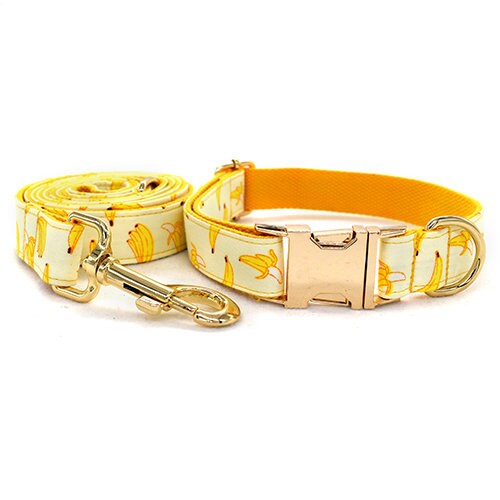 Banana Dog Harness, Custom Yellow Personalised Cute Dog Collar, Bowtie, Dog Leash, Step In Small Medium Large Dog Harness