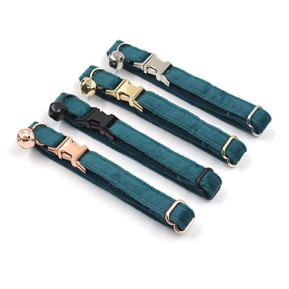 Cat Collar Gold with Bell Easyrelease Buckle, Personalised Velvet Puppy Kitten Collar in Blue, White, Gray, Black, Purple, Detachable Bowtie