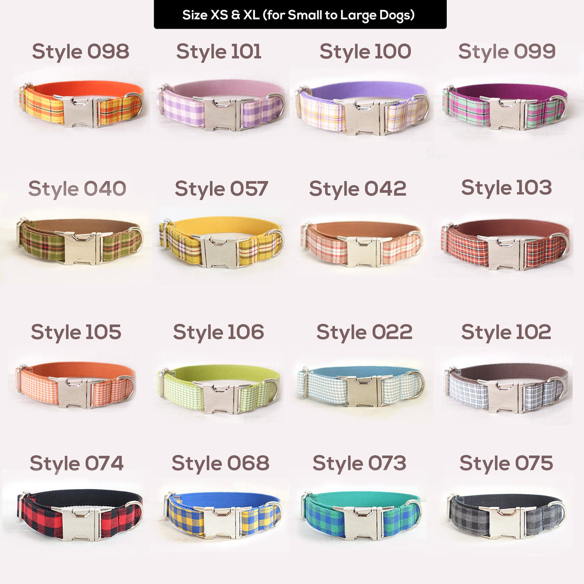 Red Brown Tartan Gingham Plaid Cotton Nylon Mix Fabric Custom Pet Collar for Boy Girl Cat, Puppy and Dog