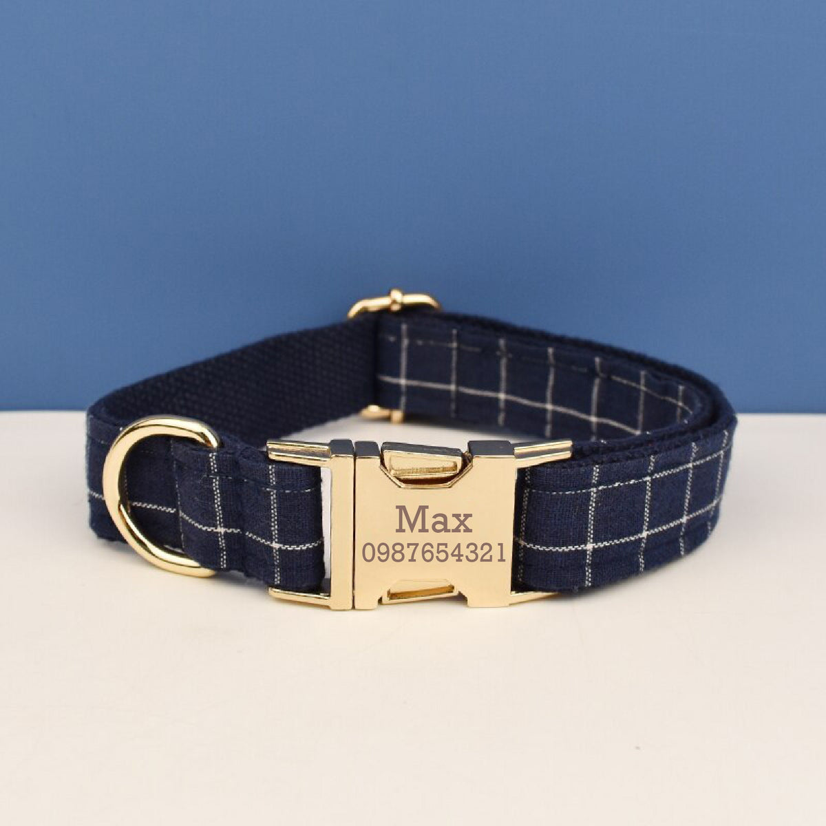Plaid Dog Collar, Personalised Tag, Plaid Tartan Dog Collar and Leash or Bow, Collar for Male Dog, Engraved Name on Dog Collar, Boy Collar
