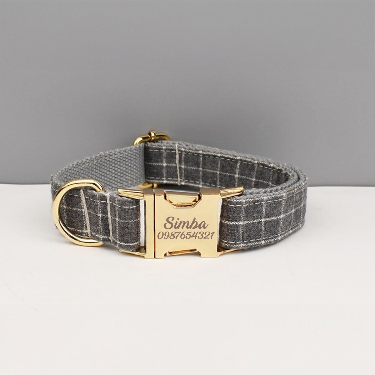 Plaid Dog Collar, Personalised Tag, Plaid Tartan Dog Collar and Leash or Bow, Collar for Male Dog, Engraved Name on Dog Collar, Boy Collar