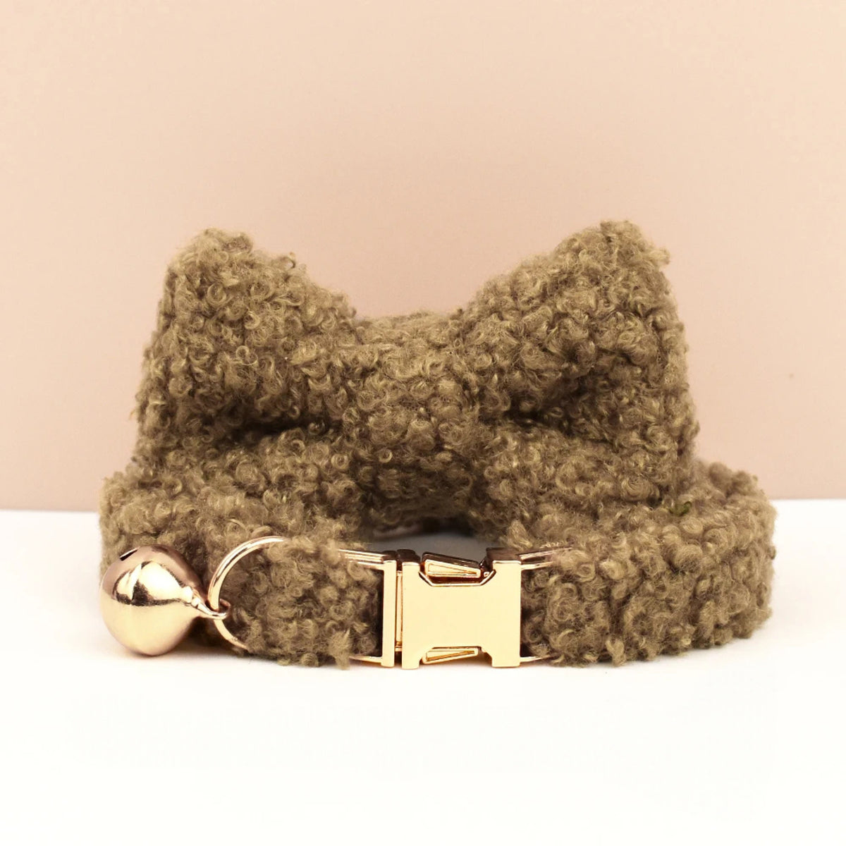 Teddy Bear Cat Collar, Personalised Tag, Fluffy Fleece Cat Collar with Bell or Bow, Collar for Male Cat, Engraved Name on Puppy Collar
