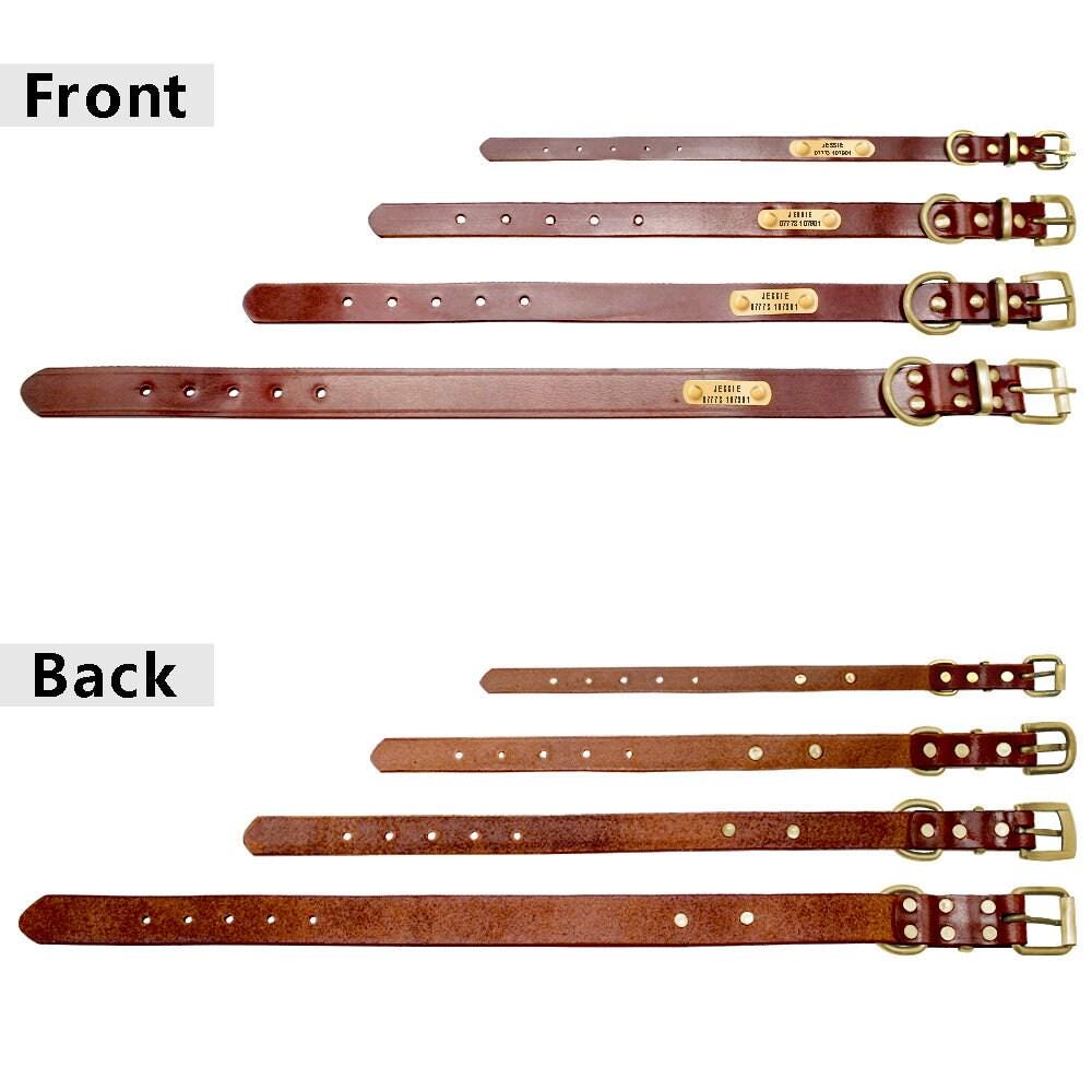 Leather dog collar Personalised classic genuine brown leather (gold/silver buckle) * custom dog collar with nameplate