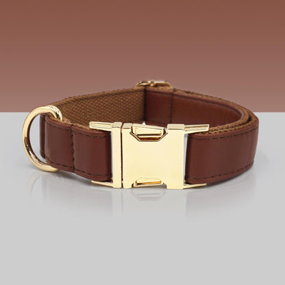 PU Leather Dog Collar, Collar/Harness/Lead/Poop Bag, Dog Collar Leash in Dark Brown, Engraved Metal Buckle, Wedding Puppy Gift, Australia