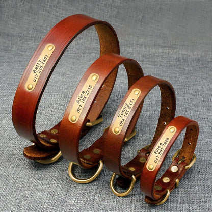 Leather dog collar Personalised classic genuine brown leather (gold/silver buckle) * custom dog collar with nameplate