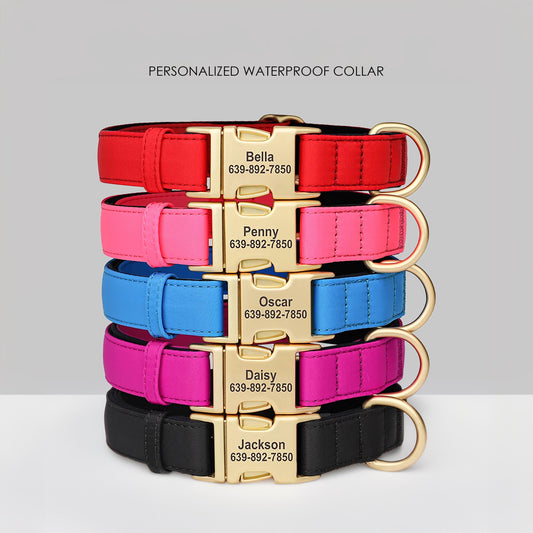 Personalised Waterproof Dog Collar, Custom Name Collar in Red, Pink, Black, Blue, Purple, Gold dog collar, Soft Padded Luxury Dog Collar, AU