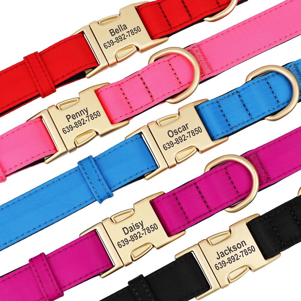 Personalised Waterproof Dog Collar, Custom Name Collar in Red, Pink, Black, Blue, Purple, Gold dog collar, Soft Padded Luxury Dog Collar, AU