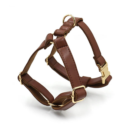 PU Leather Dog Collar, Collar/Harness/Lead/Poop Bag, Dog Collar Leash in Dark Brown, Engraved Metal Buckle, Wedding Puppy Gift, Australia