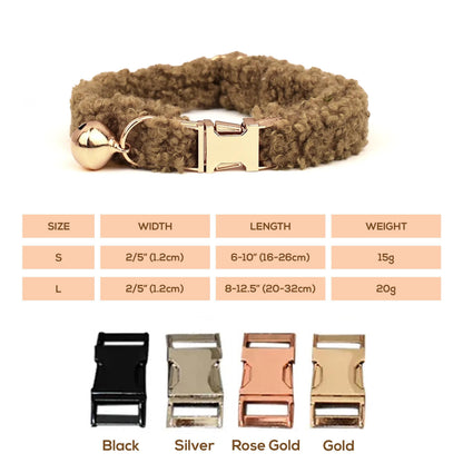 Teddy Bear Cat Collar, Personalised Tag, Fluffy Fleece Cat Collar with Bell or Bow, Collar for Male Cat, Engraved Name on Puppy Collar