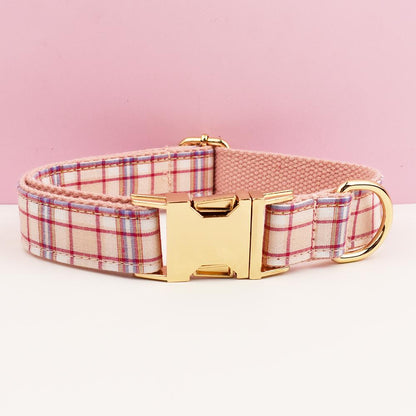 Plaid Dog Collar, Personalised Tag, Tartan Dog Collar and Leash or Bow, Collar for Male Dog, Pink, Light Pink, Green, Purle Gingham