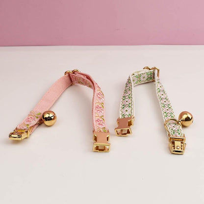 Girl Cat Collar, Personalised Tag, Custom Embroidery Cat Collar with Bell or Leash, Collar for female Cat, Engraved Name Lace Puppy Collar
