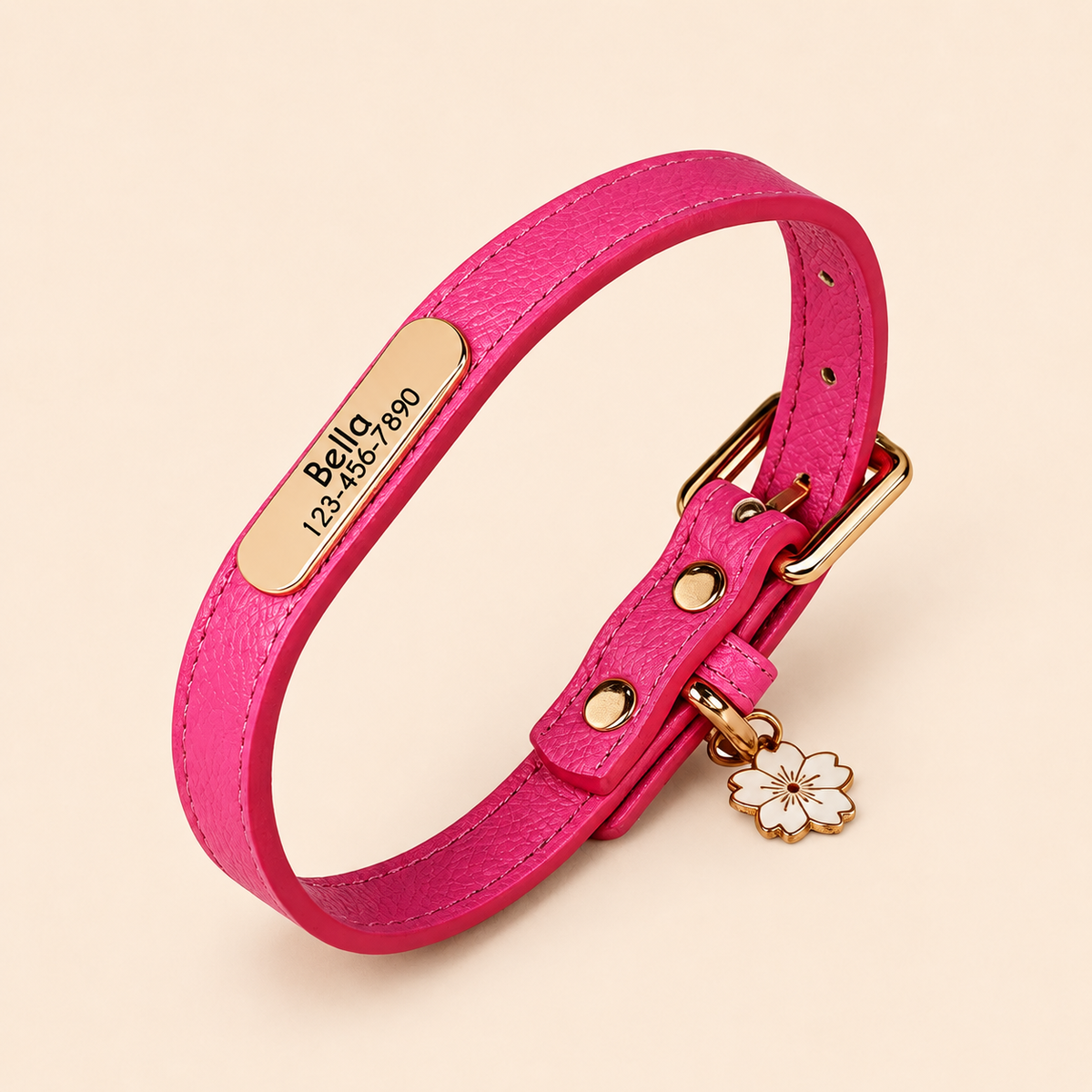 Personalised PU Leather Dog Collar, Custom Engraved Pet ID Name Collar with Charm, Soft Cat & Puppy Collar for Small & Medium Dogs & Cats