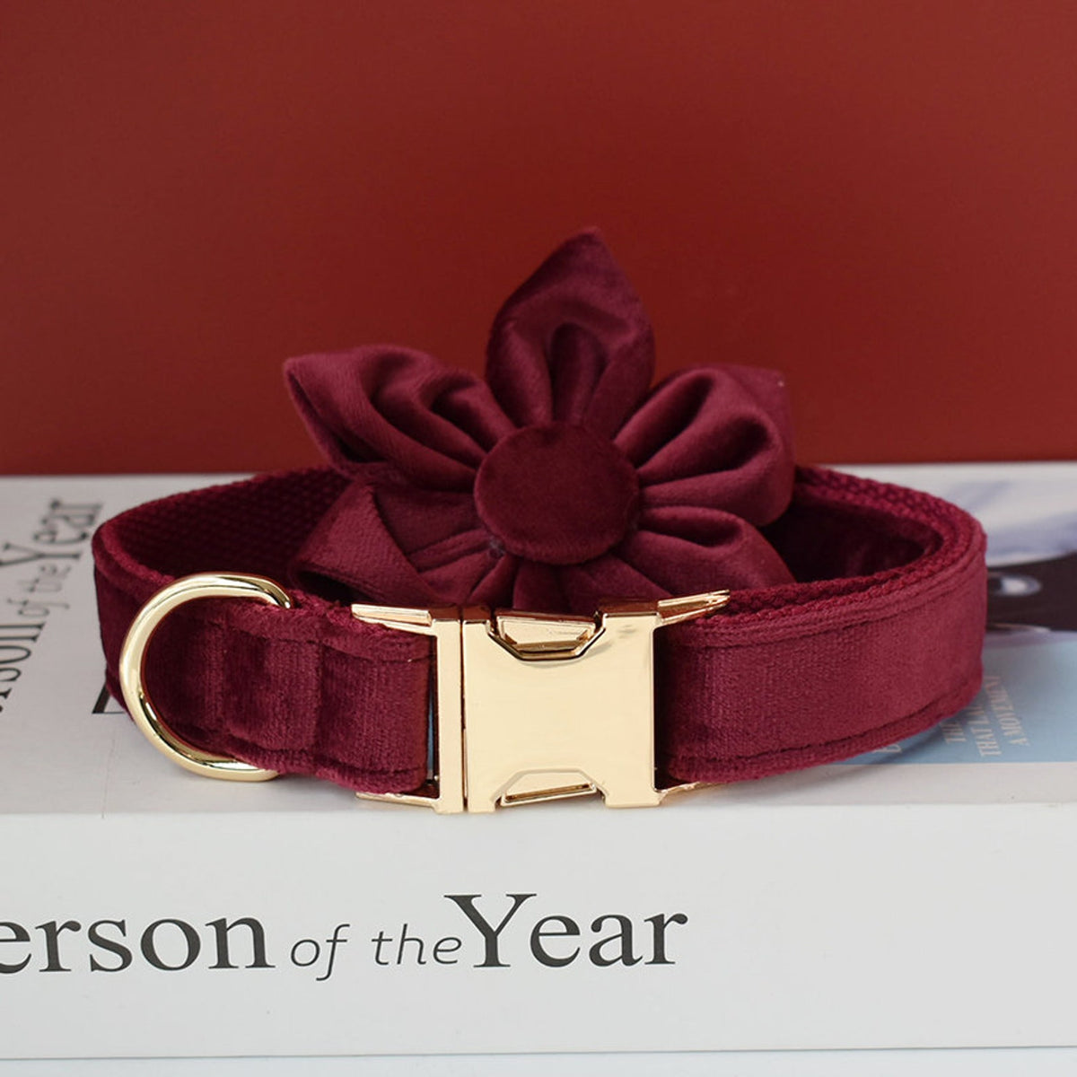 custom burgundy dog collar and bowtie
