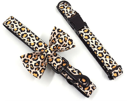 Brown Leopard Dog Collar Bow Tie Set
