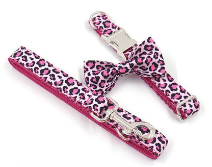 Personalised Pink Leopard Dog Collar Set