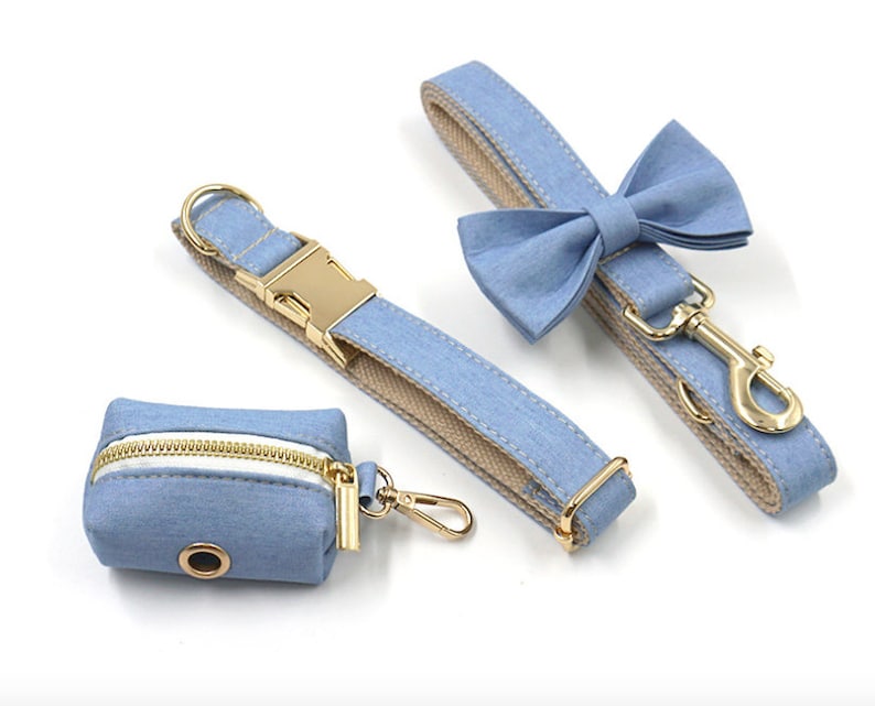 Light Jean Personalised Dog Collar Combo