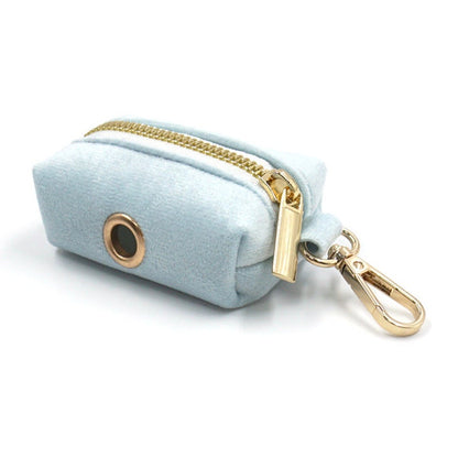 Custom Baby Blue Velvet Personalised Dog Collar, Matching Dog Bowtie, Dog Leash, Dog Harness and Dog Poop Bag