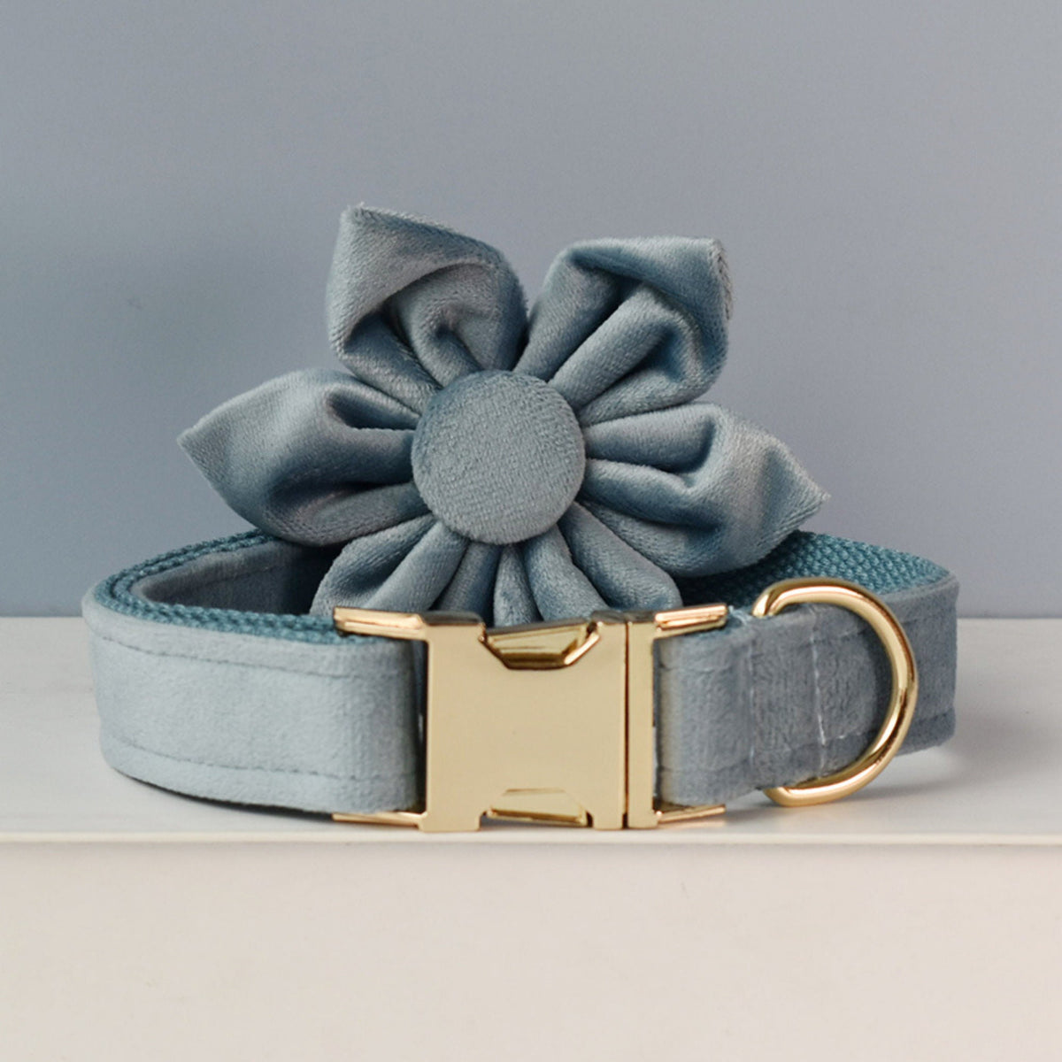 Thick Velvet AIR FORCE BLUE Dog Collar Harness and Leash Set