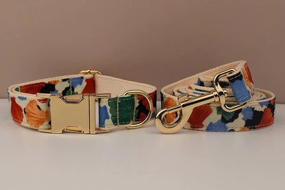 Colorful Shell Prints Dog and Lead Set, Step-In Harness, Bowtie