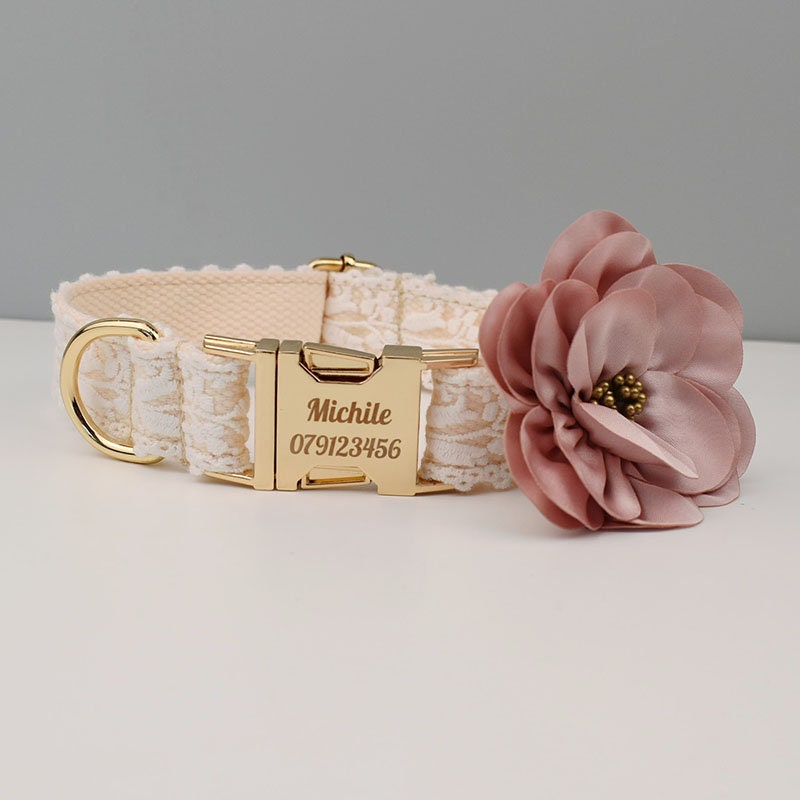 White Lace Wedding Dog Collar and Lead Set, Step-in Harness